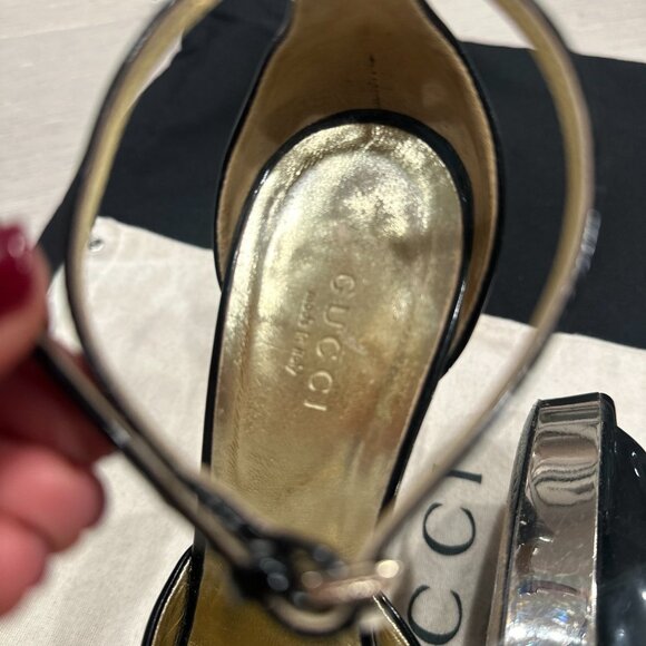 Gucci Black Patent Leather Gold Platform Pumps EU IT 36 / US 6 - Picture 7 of 7